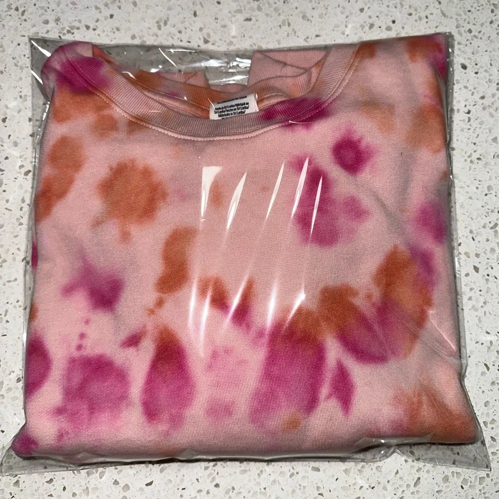 VS VICTORIAS SECRET PINK SHORT SLEEVE CROP TEE TOP SWEATSHIRT PEACH TIE DYE XL